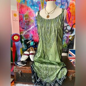 Pretty Hand Beaded Evening Formal Party Slip DRESS Pretty Green NWT 12P Macy’s